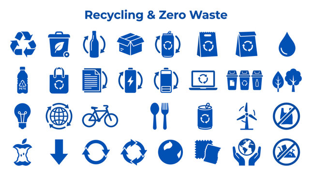 Recycling and Zero Waste Icons Set Environmental Protection Sustainability Eco Friendly Lifestyle Concepts