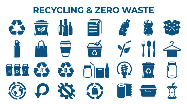 Recycling and Zero Waste Icons Set Eco Friendly Sustainable Lifestyle Collection