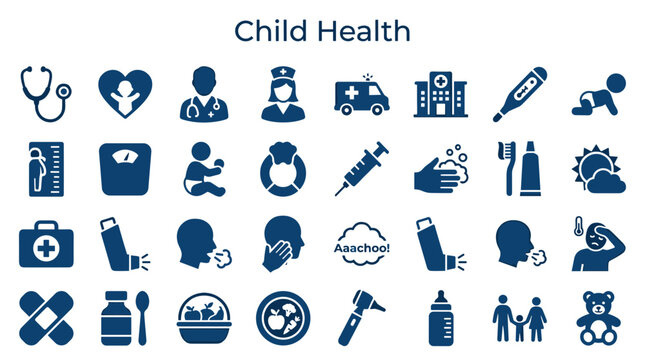Child Health Icons Set Medical Care Pediatrics Healthcare Services and Well Being Concepts
