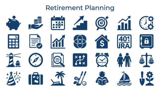 Retirement Planning Icons Representing Financial Growth Savings Investments and Future Security