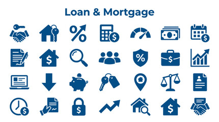 Fototapeta premium Loan mortgage icons financial business services concept symbols for real estate investment and banking
