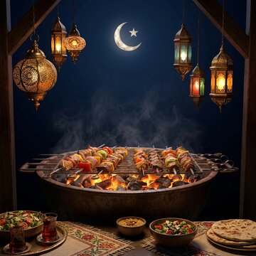 Grilled meat skewers for ramadan iftar dinner