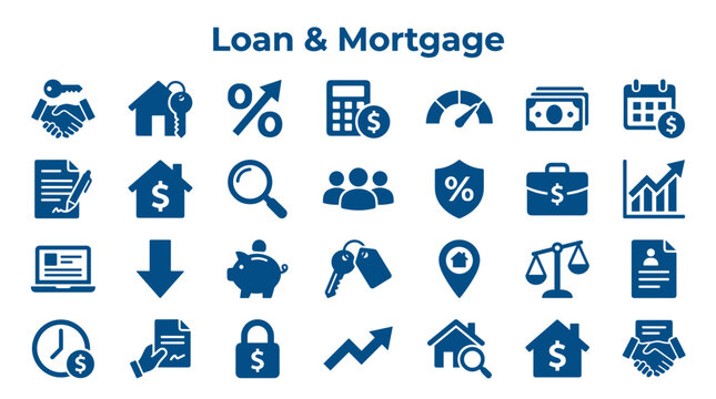 Loan mortgage icons financial business services concept symbols for real estate investment and banking
