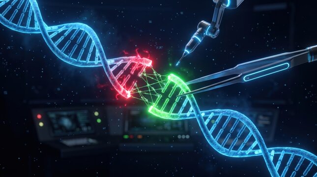 Futuristic CRISPR Gene Editing DNA Repair With High-Tech Molecular Engineering Tools