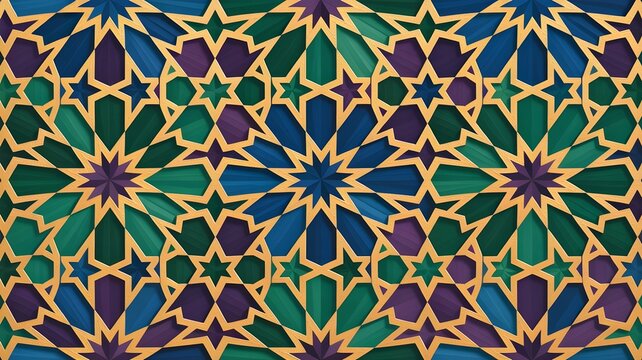 Geometric Mosaic, Vibrant Islamic background, Emerald Arabesque Pattern, 3D Geometric Mandala, Wall Art Background, 