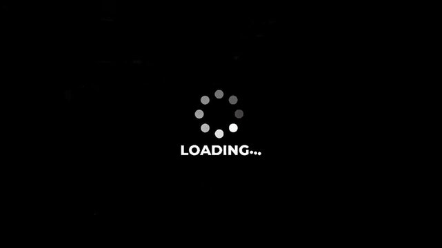 Digital loading spinner icon with 'LOADING...' text on a black background, indicating a processing or waiting state for data, network, and system operations
