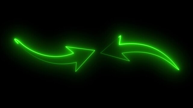 Two glowing curved arrows pointing toward each other on black