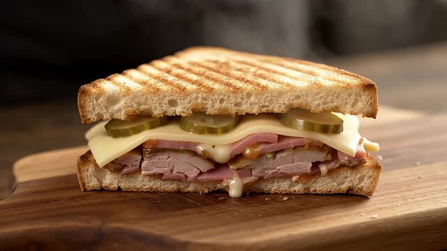 Delicious Cuban Sandwich With Pickles and Cheese