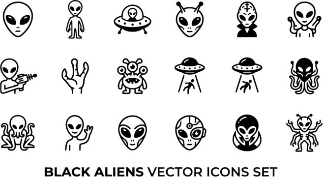 vector set of green aliens vector drawing