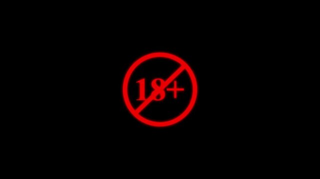 18+ age restriction warning sign, red prohibition symbol for and audience rating overlay