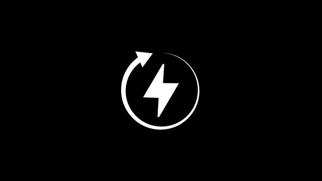 Minimalist lightning bolt loading animation with rotating circular arrow for digital interface and web ui