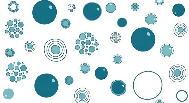 Seamless easter pattern with transparent blue bubbles and round aqua egg illustrations on a clean liquid texture vector backdrop