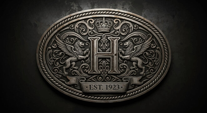 vintage heraldic h monogram badge with ornate filigree and 1923 inscription vector illustration
