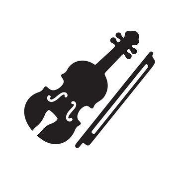 Violin, bow, music icon, black silhouette, musical instrument, vector graphic
