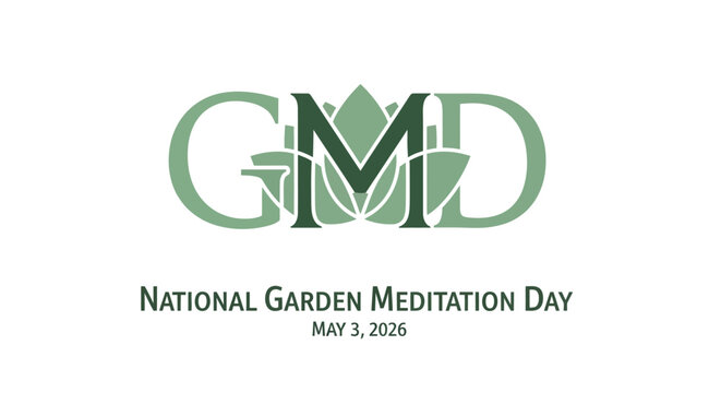 national garden meditation day vector badge with green leaf monogram flat design illustration