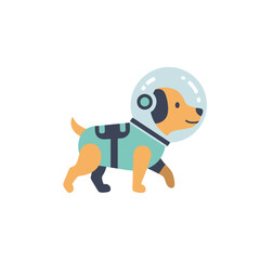 Fototapeta premium Cute dog astronaut in flat vector style, wearing a space suit, exploring outer space. Whimsical, playful, and cosmic theme for kids and science enthusiasts.