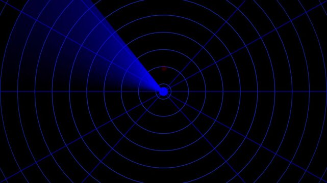 Digital radar screen scanning motion with blip detection, futuristic military surveillance interface animation