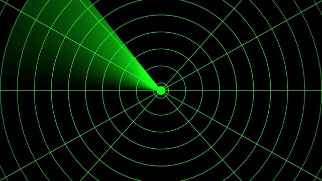 Digital radar screen scanning interface with target detection animation for military and surveillance technology