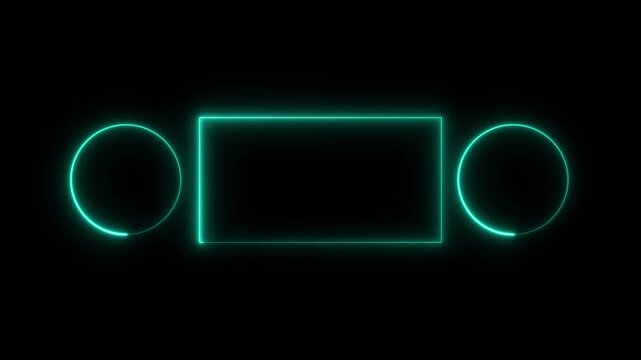 Neon glowing cyan geometric frame animation with pulsing light borders on black background, for modern digital