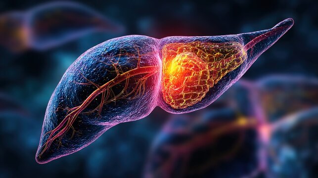 Pancreatitis 3D medical anatomy illustration, inflammation of human pancreas organ, acute and chronic pancreatic disorder, digestive system gland damage, gastrointestinal pathology, pancreatic enzyme 