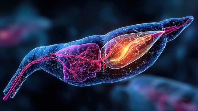 Pancreatitis 3D medical anatomy illustration, inflammation of human pancreas organ, acute and chronic pancreatic disorder, digestive system gland damage, gastrointestinal pathology, pancreatic enzyme 