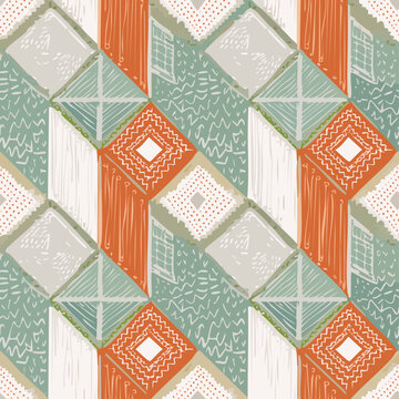 Seamless geometric city pattern with colorful buildings and urban map design