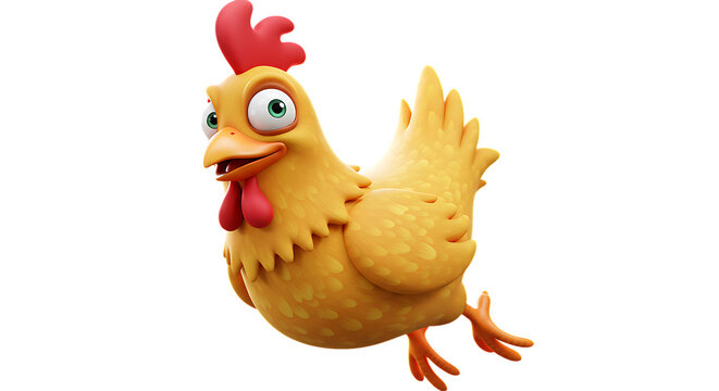 3d icon of funny cartoon chicken running with excitement isolated on transparent background