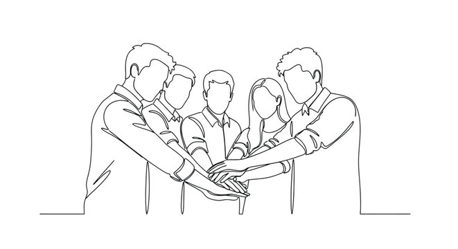 Teamwork hands stack illustration: united business collaboration concept