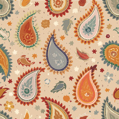 Naklejka premium Seamless floral paisley pattern with vintage flowers and ornamental vector design