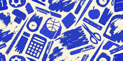 School supplies pattern blue and white vector illustration © Pali