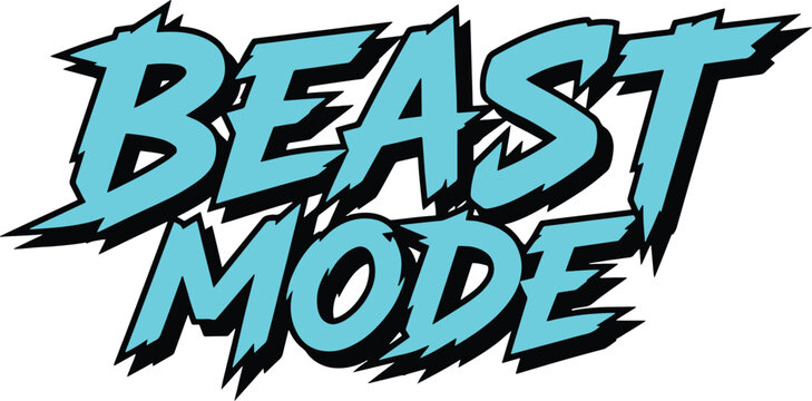 Dynamic light blue beast mode sport typography design isolated on a transparent vector background.