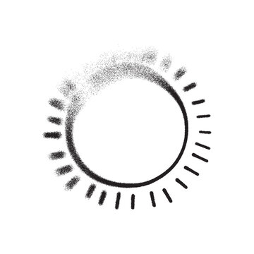 Minimal vector sun icon in spray paint style with grainy texture. Hand drawn summer symbol for weather, vacation, travel branding, seasonal posters and modern graphic design.