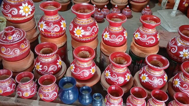 Handmade terracotta pots of India.