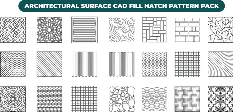 Collection of architectural surface hatch patterns for computer aided drafting and construction blueprint technical layout documentation