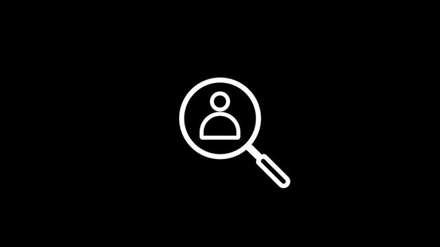 User profile search icon with magnifying glass for recruitment and identification