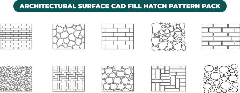 Ten different technical architectural hatch patterns for construction drawings showing masonry brick stone and paving materials