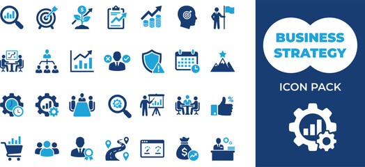 Fototapeta premium Collection of professional business strategy icons featuring various management and corporate growth symbols for modern presentation