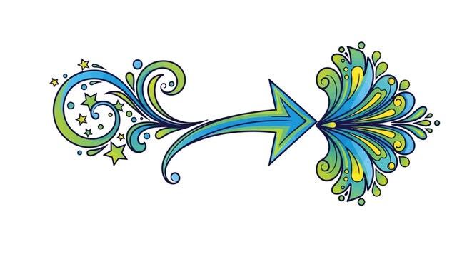 Decorative arrow with floral design elements.