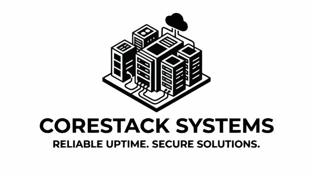 Corestack Systems Logo with Server Racks and Cloud Icon.