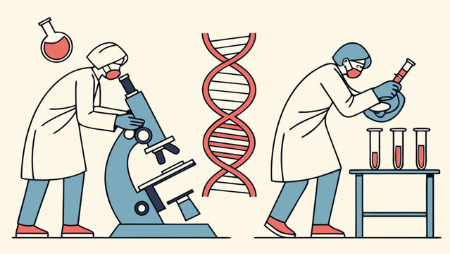 Scientists conduct genetic research using laboratory equipment in a clinical environment setting.