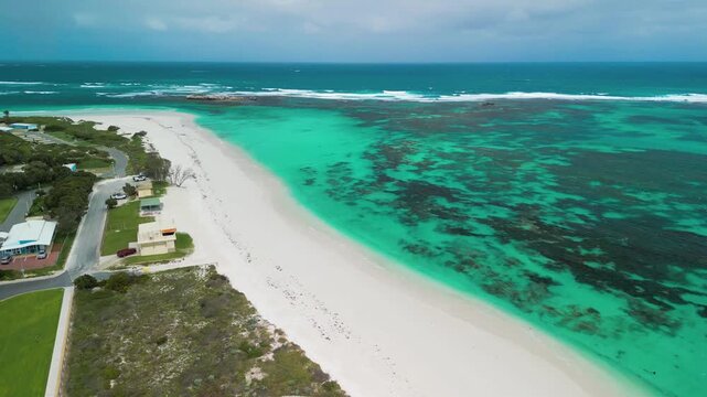 Stunning bird's-eye view of Lancelin town and its beautiful coastline in Western Australia