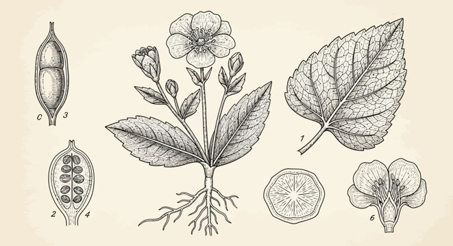 Detailed botanical illustration of a flowering plant.