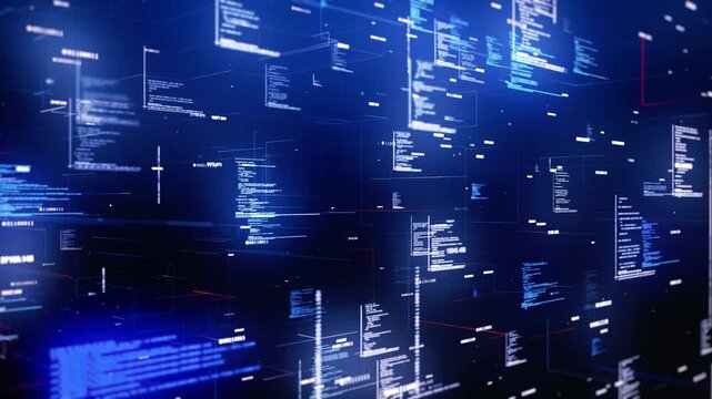 Majestic cyber security and programming space with glowing binary code visualization