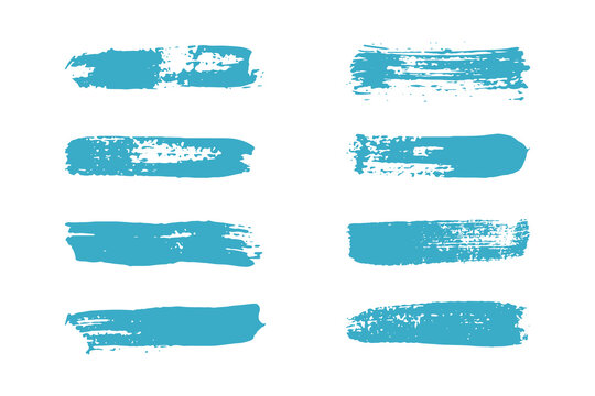 Vector collection of paint strokes. Blue dry brush stripes.