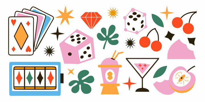 Casino game elements collection colorful vector illustration on white background