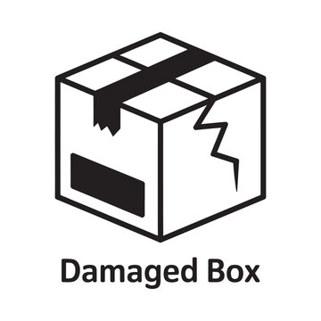 damaged box icon black and white silhouette on white background