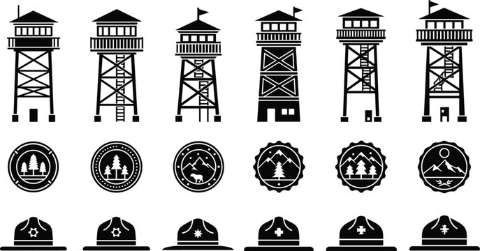 Watchtower Silhouette Vector Set Military Guard Tower Icons