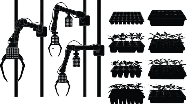Hydroponic Farming and Grow Light Silhouette Vector Set