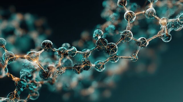 Organic Polymer Molecular Chain Visualization in Deep Teal Laboratory Setting