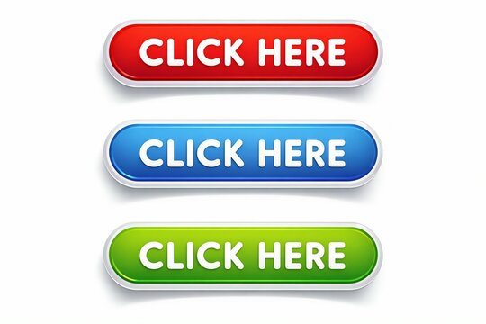 Three colorful click here call to action buttons in capsule shape